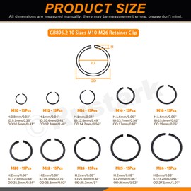 Rustark 150Pcs 10 Sizes 65Mn Steel Round Wire Snap Rings Assortment Kit Round Wire C-Clips Internal Retaining Rings Bearing Stop Ring for Shaft - M10 M12 M14 M16 M18 M20 M22 M24 M25 M26