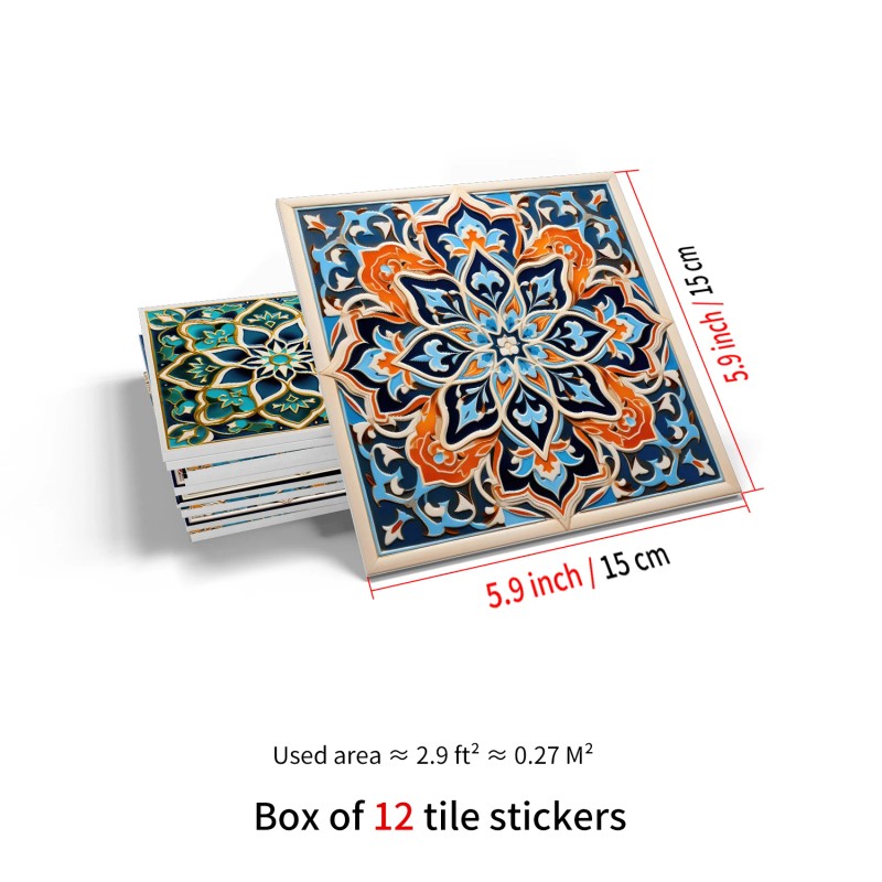 12 Pcs Tile Stickers Self Adhesive PVC+PE Wall Tiles Waterproof