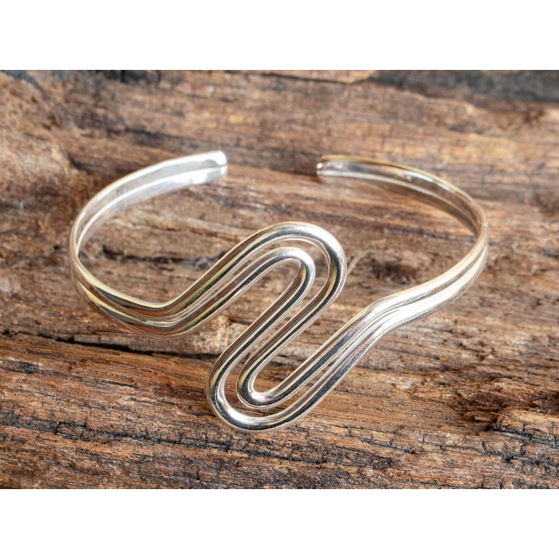 Fly Style Sterling Silver Bangle - Wave Bangle - Silver