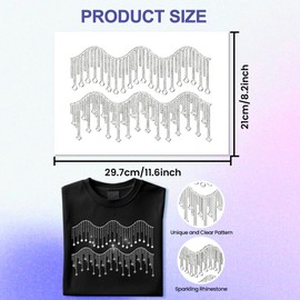 ANATTASOUL White Rhinestone Iron on Transfer Tassel Bling Diamond Hotfix Patches for Clothes, 11.6"x8.2" Large Iron On Sequin Applique for Jeans Jacket Caps Bag T-Shirts Shoes DIY Decor