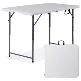 Venbytech for Portable 4FT Folding Table Fold-in-Half Plastic Camping Table in/Outdoor White
