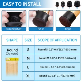 Ezprotekt Pack of 32 Chair Leg Caps, Φ 36-50 mm Chair Leg Caps, Chair Leg Protectors, Non-Woven Fabric, Furniture Cups, Chair Leg Protectors, Smooth Furniture Gliders, Round, Black