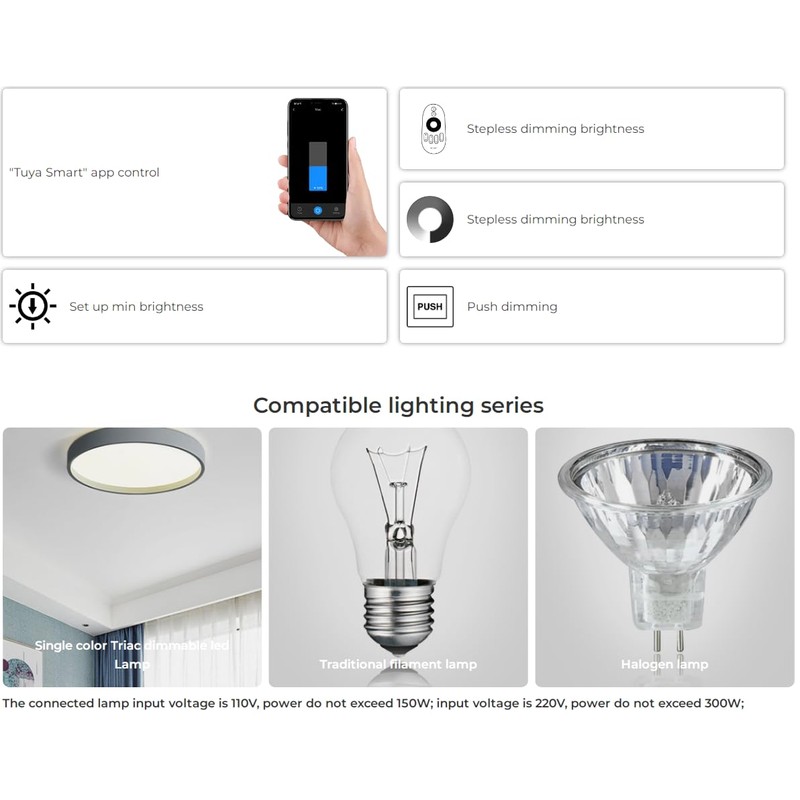 LIGHTEU®, Milight Miboxer Smart AC Triac Dimmer (WiFi+2.4G+Push), Supports Tuya