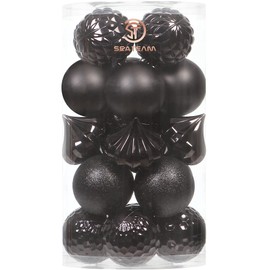 Sea Team 21-Pack Christmas Ball Ornaments with Strings, 80mm/3.15" Large Size Baubles, Shatterproof Plastic Christmas Bulbs, Hanging Decorations for Xmas Tree, Holiday, Wedding, Party, Black