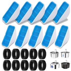Replacement Filters for 3.2L/2.5L Cat Water Fountain, 10-Pack Filters and10 Pre-Filter Sponges, Multi-Layer Filtration System for Pet Fountain, Removes Impurities and Odors