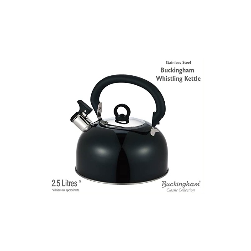 Buckingham Black Colour Coated Stainless Steel Retro Whistling Kettle 2.5
