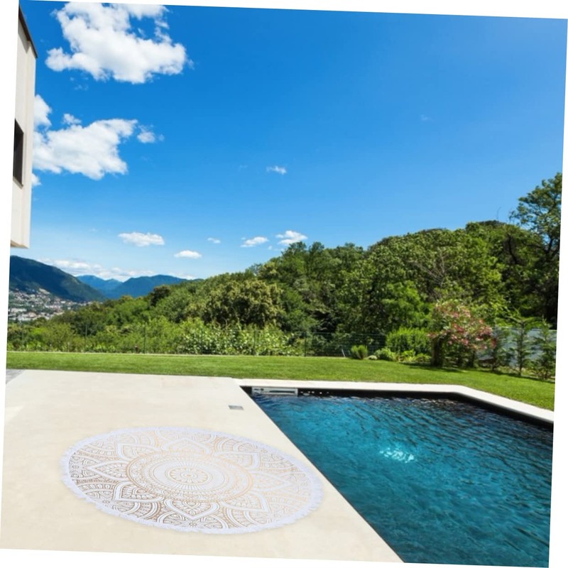 Alipis Beautiful Round Mandala Beach Towel White Microfiber Multi-Purpose for