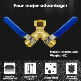 Hose splitter 2 way heavy duty,New Y-Shape garden hose splitter Designed with brass and stainless steel long handle, 3/4” grade threaded valve. Suitable for watering, car washing, etc.