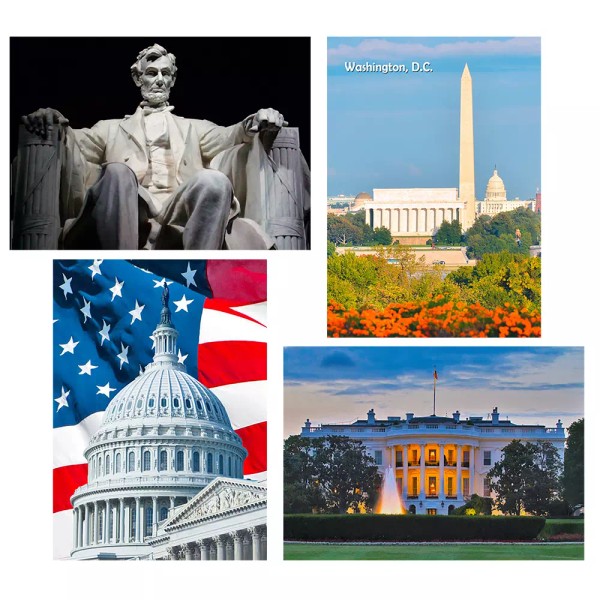 4 Washington D.C. Attractions - 3D Lenticular Postcard Greeting Cards