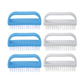 Superio Stiff Nail Brush Cleaner with Handle 6 Pack, Durable Scrub Brush, Clean Toes, Fingernails- Hand Scrubber- All-Purpose Cleaning Brush for Home, Kitchen, Work- Stiff Bristles (Blue and White)