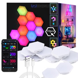 HEDCINLT Smart Hexagon Lights DIY Hexagon Led Light App & Remote Controlled & Music Sync Features USB & Type C Modern RGB Wall Panels for Living & Gaming Decor (10Pack)
