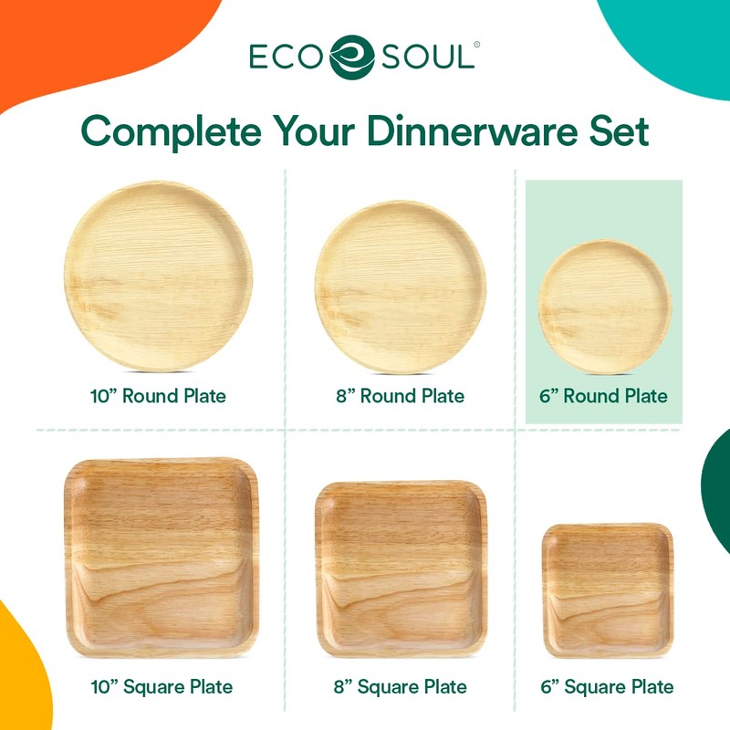 ECO SOUL 100% Compostable 15cm(6") Round Palm Leaf Plates (Pack