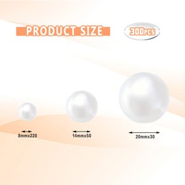 ORIKASO 300Pcs Vase Filler White No Hole Faux Pearl Beads for Vase Filling Decorations, Candle Centerpieces, Wedding Centerpieces, Home Party Decor (8/14/20mm)