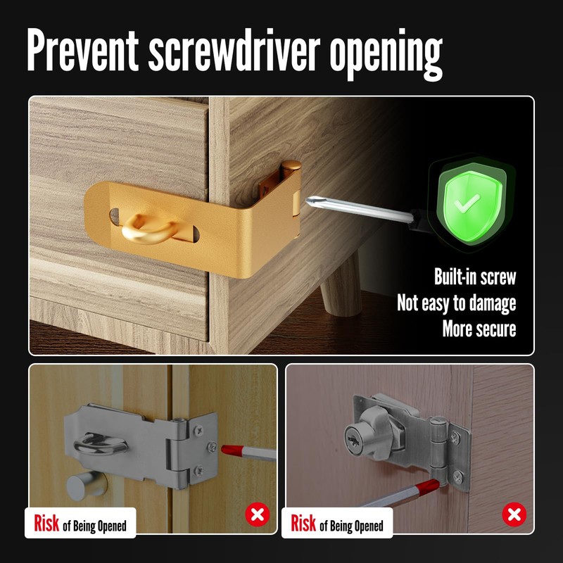 Gemasp Hasp Latch with Lock, 90 Degree Solid 304 Stainless
