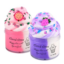 2 Pack Cloud Slime Kit, Cloud Slime with Pink Pitaya Purple Grape Charms, Scented DIY Slime Supplies for Girls and Boys, Stress Relief Toy for Kids' Education, Party Favor, Birthday Gift