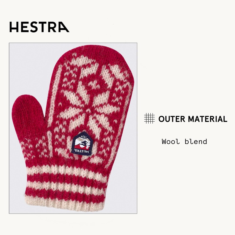 Hestra Kids' Nordic Mitten - Red/Offwhite - 0