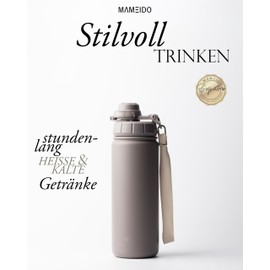 MAMEIDO Thermos Flask 500 ml with Straw, Children's Stainless Steel Insulated Water Bottle, Leak-Proof, BPA-Free (Taupe Grey, 0.5 L)