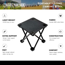 Mini Slacker Chair Folding Camping Stool Outdoor Travelchair Portable Stools Lightweight with Carry Bag, Support 220 lbs, Black