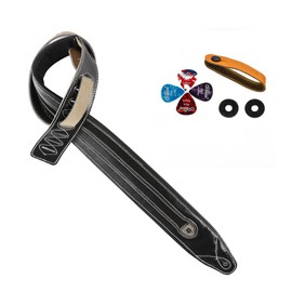 Full Grain Cowhide Leather Guitar Strap Thickened Air Cushion Top Leather Padded Strap for Acoustic Electric Guitar Bass (Y-034 Black)