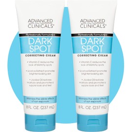 Advanced Clinicals Dark Spot Therapeutic Cream with Vitamin C. Hydroquinone Free. For Age Spots, Blotchy Skin. Face, Hands, Body. Large 8oz Tube. (Two - 8oz)