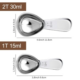 JEXOWIQ Measuring Spoons Stainless Steel – 2 Pieces Coffee Measuring Spoons Made of Stainless Steel, Measuring Spoon Gram, Pack Measuring Spoon for Coffee, Sugar and More, Multi-Purpose (15 ml + 30
