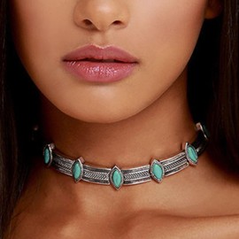 Stocking Stuffers Gifts for Women Bohemian Necklace for Women Turquoise Necklace Vintage Turquoise Choker Necklace Adjustable Gothic Necklace Collarbone Necklace Jewelry for Girls