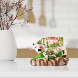 Tarini Gallery Cow and Calf Statue Sculpture Idol Figurine Hand Painted Decorative Showpiece for Home Office Pooja Ghar Temple Décor and Gifting (Cow and calf)
