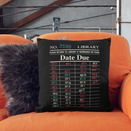 M-Qizi Library Cards Pillow Covers - Librarian Gifts, Decorative Book Pillow Case 18x18, Library Decor Black, Gifts for Librarians, Due Date Cards Pillow Covers