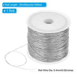 PATIKIL 55m/60yards Metallic Cord, 1 Roll 0.4mm Dia Tinsel Ornament String Thread for Craft Beading Jewelry Making Gift Wrapping Decoration, Silver