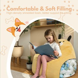 COMAX Bean Bag Chairs for Kids, Toddler BeanBag Sofa with Filler Bean Couch Stuffed for Boys and Girls, Lazy Floor Chair for Playroom, Nursery Room, Dog