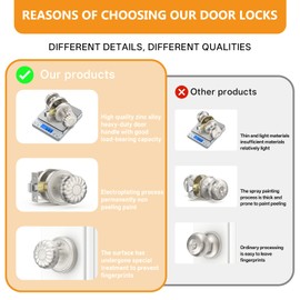 Amerdeco 1 Pack Brushed Satin Nickel Door Knobs Privacy Interior Door Knob with Lock,Door Knob for Bedroom, Bathroom AM0023