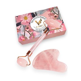 VIVIDUS Gua Sha and Jade Roller Set for Facial Massage, Improve Wrinkles, Reduce Puffiness and Redness, Gua Sha Stone Self Care Gift Set for Women Men, Pink