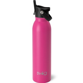 Swig Life 20oz Insulated Water Bottle, Travel Water Bottle with Straw and Lid, Cup Holder Friendly, Stainless Steel (Matte Hot Pink)