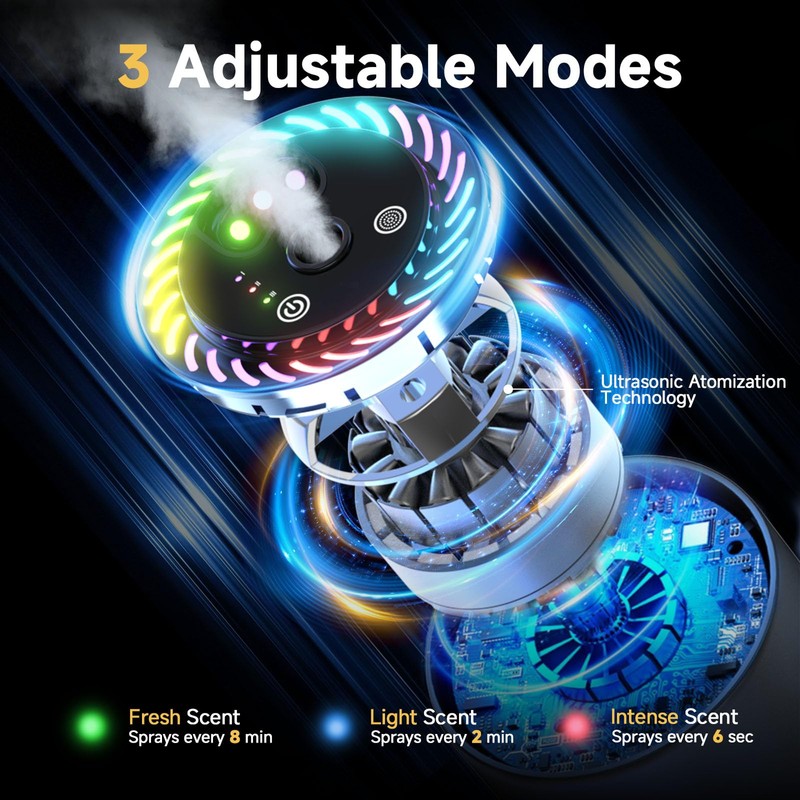 Smart Car Air Freshener Diffuser with Starry Projection Light,3 Adjustable