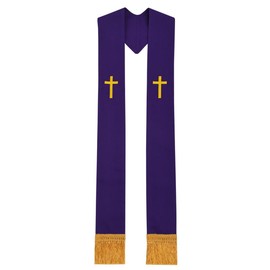 BLESSUME Church Clergy Pastor Cross Embroidered Stole, Purple 7, One Size