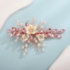 Teyglen Hair Clip Crystal Bridal Pink Flower Rhinestone Handmade Pearls