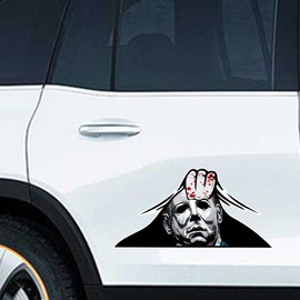 Peeking Sticker for Cars, Vesvory 2pcs Killer Michael Horror Figures Strong Reflective Classic Horror Movie Characters Waterproof Scary Vinyl Stickers for Car Window Bumper Peeking Car Decals