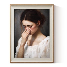 Framed Canvas Wall Art, 12x16 Inch Vintage Inspired Portrait of Woman with Subtle Humor, Classic Oil Painting Style Funny Bathroom and Bedroom Decor