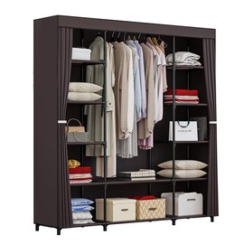 34 Inch 59 Inch Portable Closet Wardrobe Organizer Storage with Cover Non-Woben Fabric Portable Wardrobe Closet - Colour: 59 Inch-Coffee