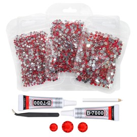 qiipii Red Crystal Resin Rhinestones w B7000 Jewelry Glue for Bedazzling Crafting Siam Red Flatback Stones 3mm 4mm 5mm Non-Hotfix Ruby Red Diamonds Crystals Gems for Nails Face Makeup Tumblers Crafts