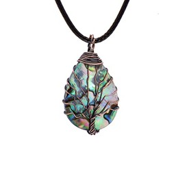 Hand Wrapped Abalone Shell Tree of Life Pendant Necklace Small, Bronze Wire