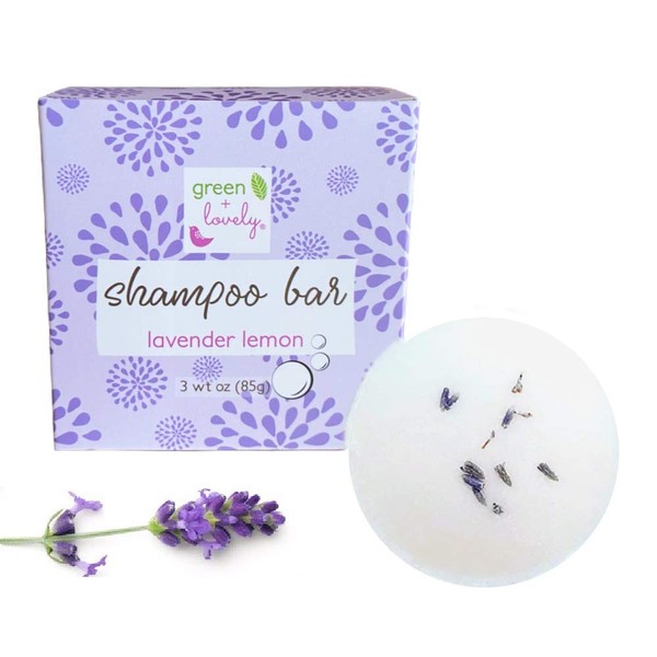 Green + Lovely Lavender Lemon Shampoo Bar for Hair, SLS Free, Sulfate Free Shampoo, Lavender Botanicals. Made with Natural and Organic Ingredients. Paraben Free.