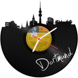 GRAVURZEILE Vinyl Record Clock, Dortmund Skyline, Wall Clock Made of Cast Vinyl with City Skyline 30 cm, Upcycling Design Clock, Wall Decoration, Vintage Clock, Wall Decoration, Retro Clock, Made in