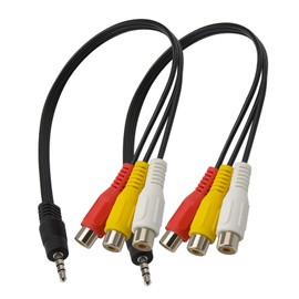 EMSea 2Pcs 3.5mm Male to 3 RCA Female Adapter Cables 25cm 1/8" Plug to RCA Socket Jack Stereo AV Audio Video AUX Conversion Adaptor Cord Wires