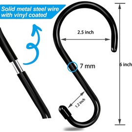 D-buy 5 Pack 15 cm Large Heavy Duty S Hooks Non Slip Vinyl Coated S Hook for Hanging, Steel Metal Black Rubber Coated Closet S Hooks for Hanging Plants Jeans Pot Pan Cups Towels Hats Jewelry