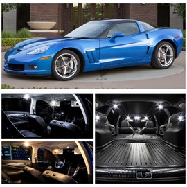 WIYBYDM 13PCS Interior LED Lights Kit for Chevy Corvette C6 2005 2006 2007 2008 2009 2010 2011 2012 2013 Map Dome Trunk License Plate Lights Interior LED Light Bulbs Package + Install Tool