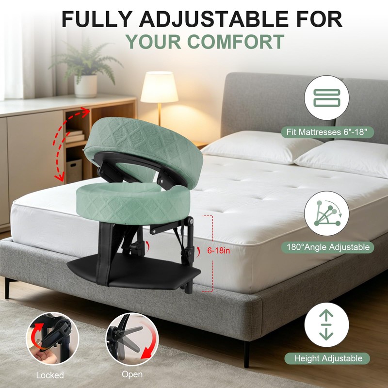 Massage Headrest for Bed with Arm Rest, Adjustable Massage Face