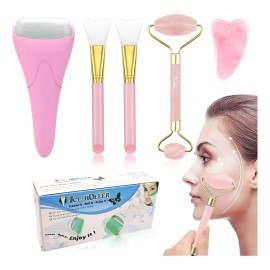 Rodillo Masaje Facial Gua Sha De Jade Antienvejecimiento Kit Pink