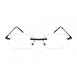 EYE ZOOM 3 Pack Classic Rectangluar Metal Frame Rimless Reading Glasses for Men and Women (Blue +1.50)