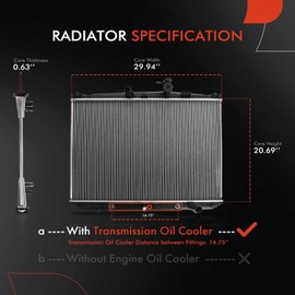 A-Premium Engine Coolant Radiator Assembly with Transmission Oil Cooler Compatible with Toyota Highlander 2014 2015 2016 2.7L 3.5L